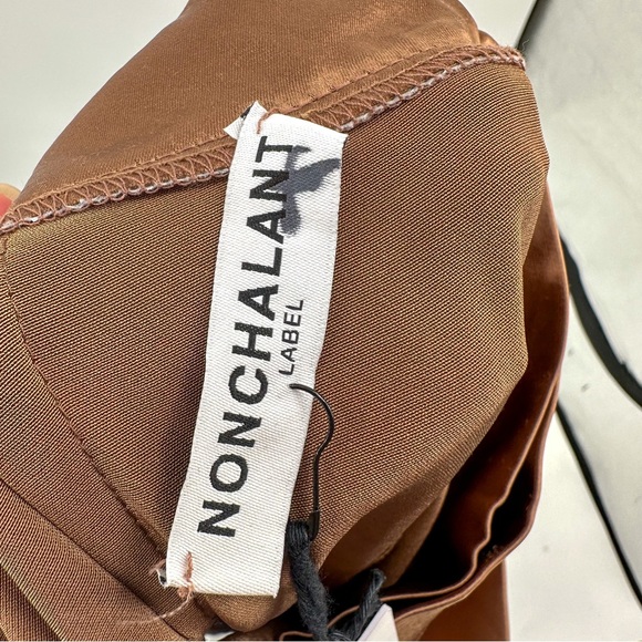 Nonchalant Revolve Pascale Satin Wide Leg Chocolate Brown Pants Women Size Small - Picture 4 of 7